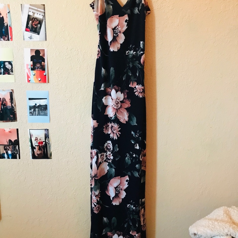 Long Blue Floral Prom Dress